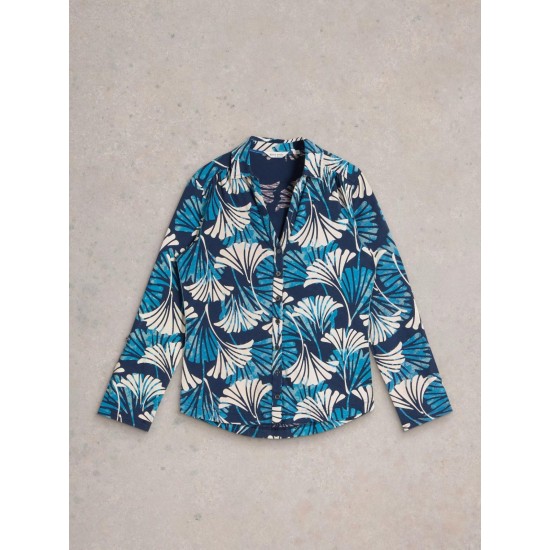 White Stuff Annie Mid Sleeve Jersey Shirt in Blue Print