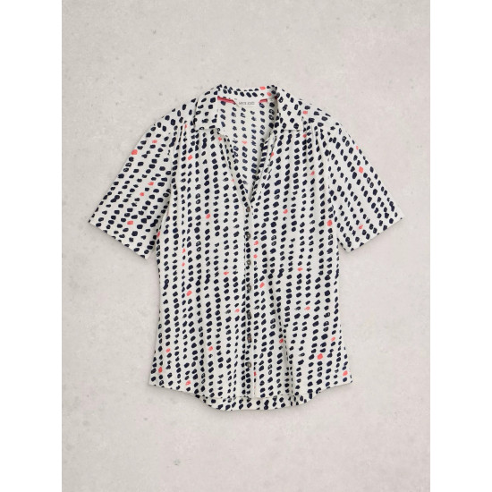 White Stuff Annie Short Sleeve Collared Jersey Shirt in Ivory Print