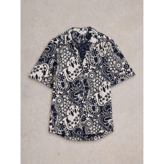 White Stuff Annie SS Jersey Shirt in Navy Print