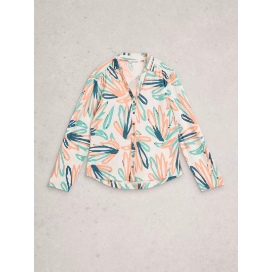 White Stuff Annie Womens Collared Shirt Jersey in Ivory Print