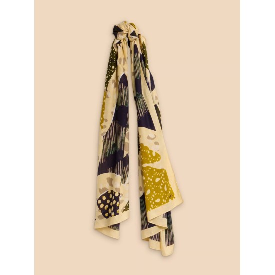 White Stuff Bird Patchwork Eco Vero Scarf in Green Print