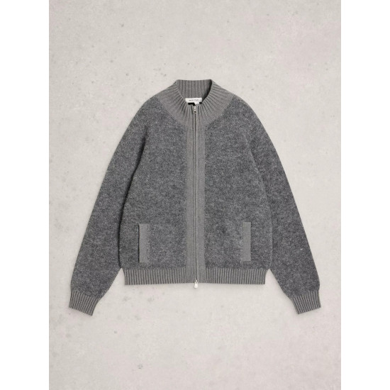 White Stuff Bobby Boucle Zip Cardi in Mid Grey