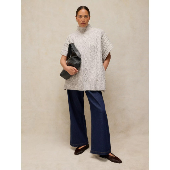White Stuff Cable Stitch Poncho in Light Grey