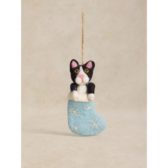 White Stuff Cat Stocking Hanging Dec in Blue Multi