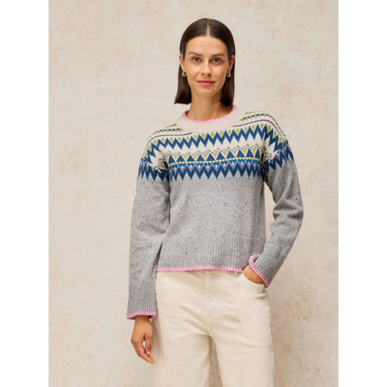 White Stuff Cedar Fairisle Jumper in Grey Multi