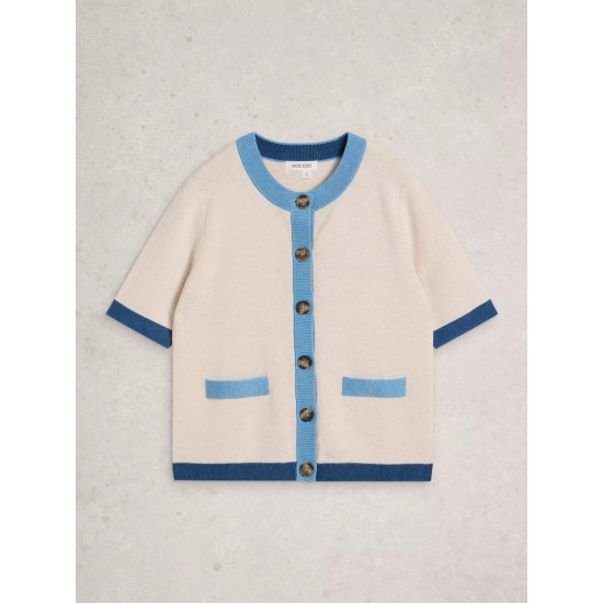 White Stuff Charlotte Short Sleeve Crew Neck Cardi in Ivory Multi