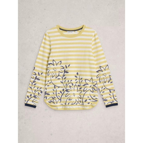 White Stuff Clara Crew Neck Long Sleeve Tee in Chartreuse Multi