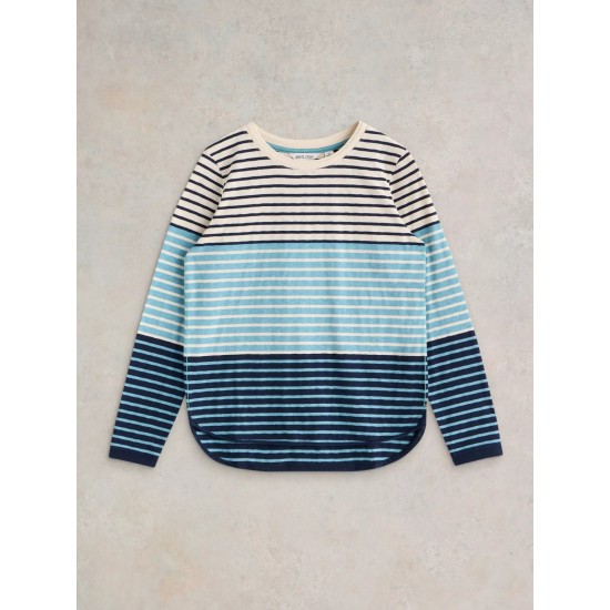 White Stuff Clara Crew Neck Tee in Blue Multi