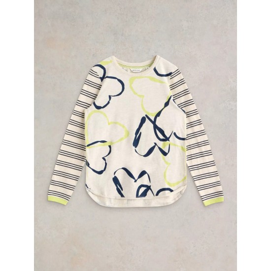 White Stuff Clara Crew Neck Tee in Natural Print
