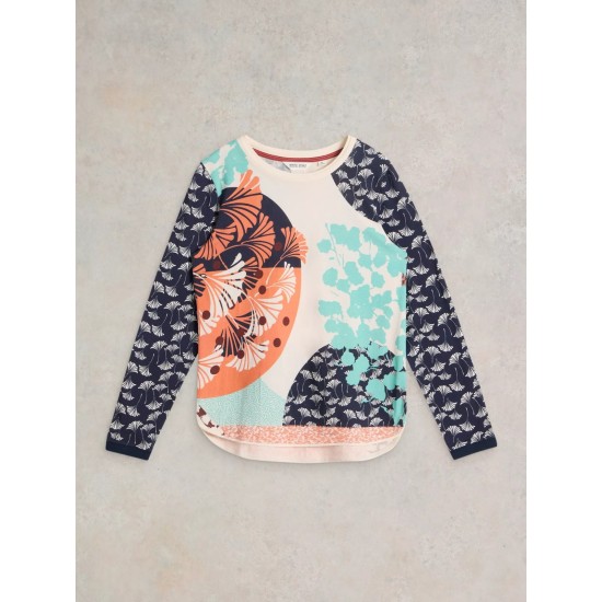 White Stuff Clara Crew Neck Tshirt in Blue Print