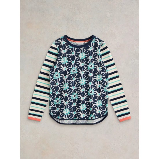 White Stuff Clara Crew Neck Tshirt in Ivory Multi