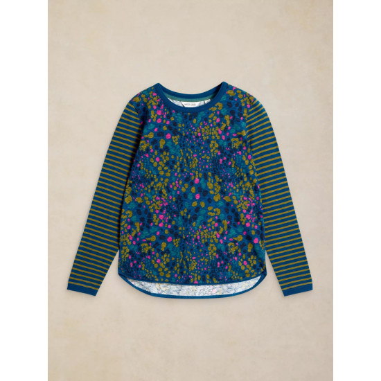 White Stuff Clara LS Tee in Teal Print