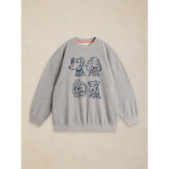 White Stuff Cleo Longline Graphic Sweat in Grey Marl