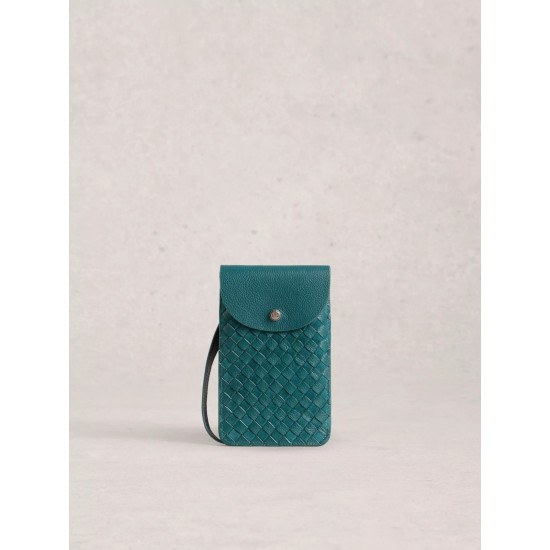 White Stuff Coco Weave Leather Phone Bag in Dark Teal