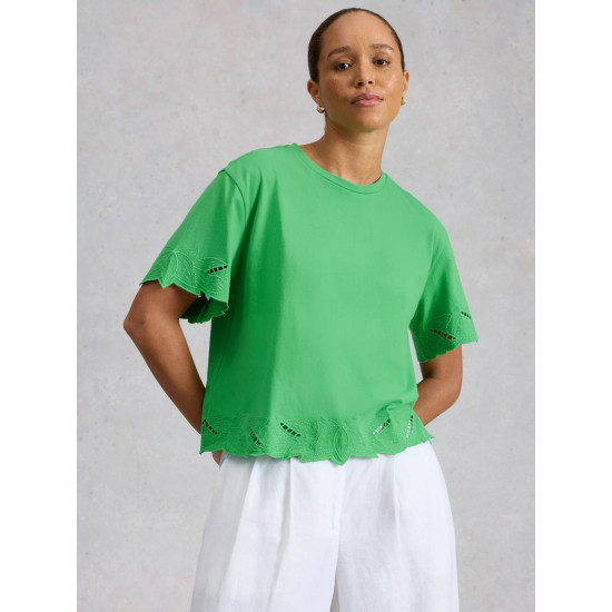 White Stuff Colleen Cutwork Tee in Bright Green