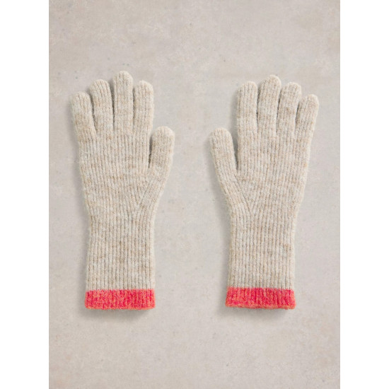 White Stuff Colourblock Knitted Gloves in Natural Multi