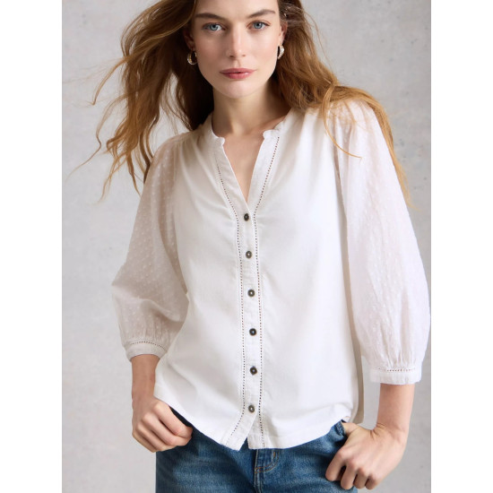 White Stuff Daisy Dobby Mix Top in Brilliant White