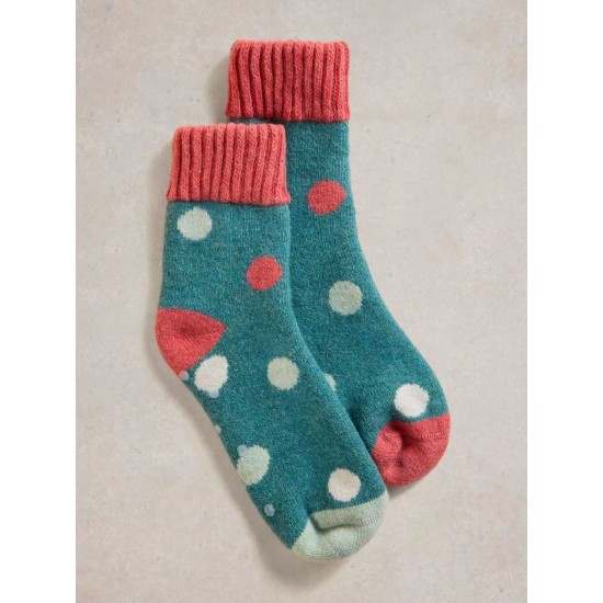 White Stuff Dotty Loopback Sock in Teal Multi