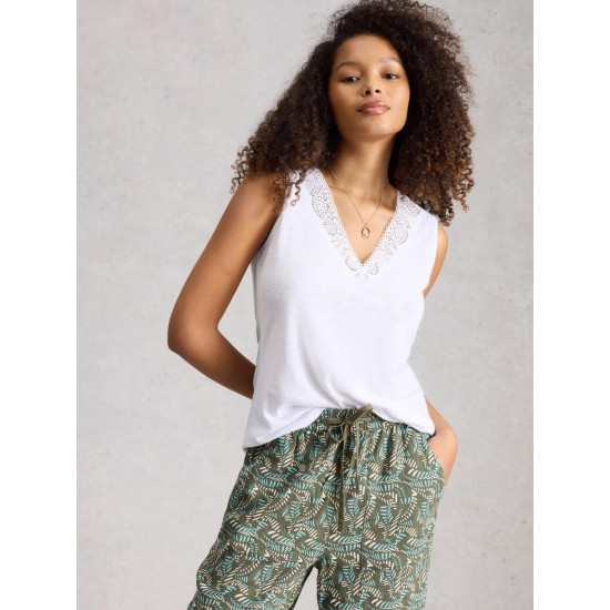 White Stuff Ellie Lace V Neck Vest in Brilliant White