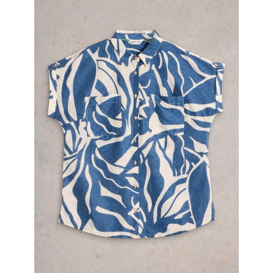 White Stuff Ellie Organic Cotton Collared Shirt in Navy Print