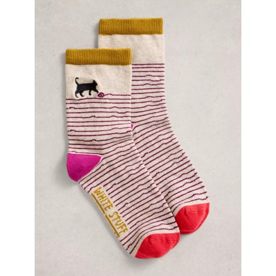 White Stuff Embroidered Ankle Sock in Grey Multi