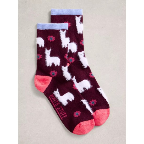 White Stuff Fluffy Ankle Sock in Dark Plum