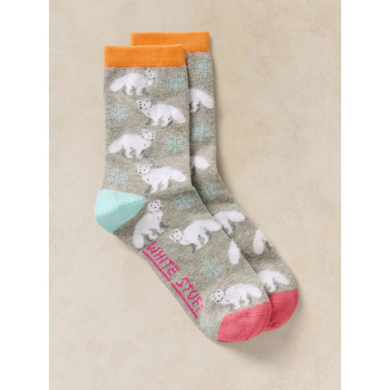 White Stuff Fluffy Arctic Fox Ankle Sock in Grey Multi