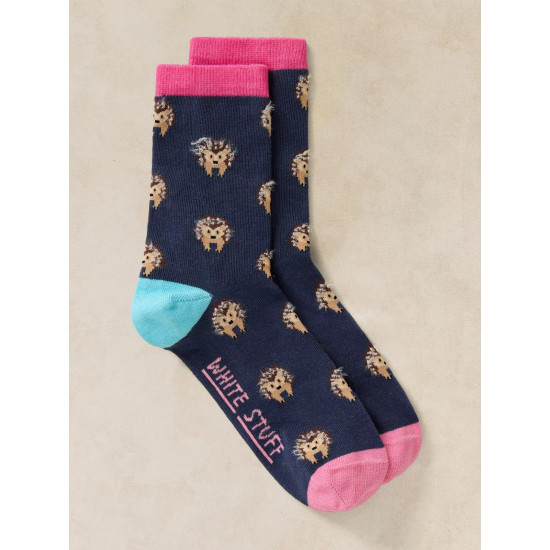 White Stuff Fluffy Hedgehog Ankle Socks in Navy Multi