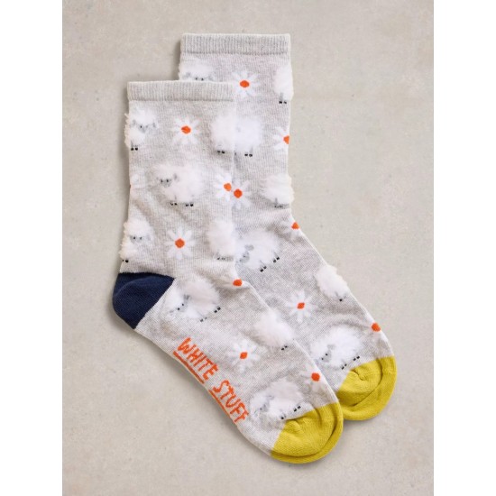 White Stuff Fluffy Sheep Ankle Socks in Grey Multi