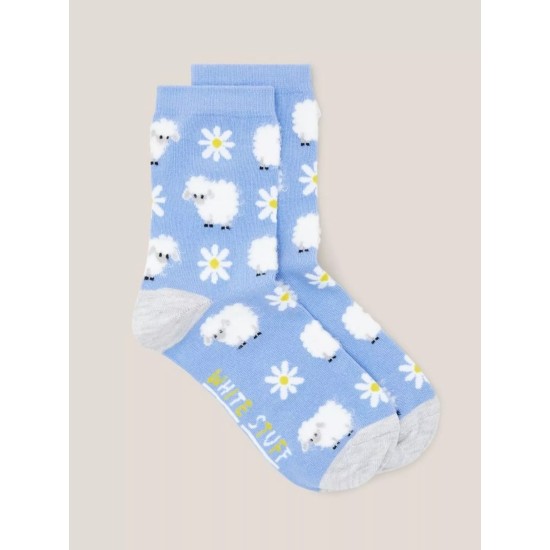 White Stuff Fluffy Sheep Socks in Blue Multi