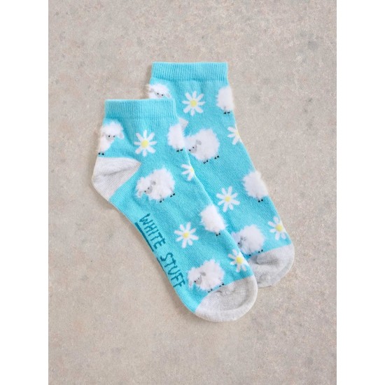 White Stuff Fluffy Sheep Trainer Sock in Blue Multi