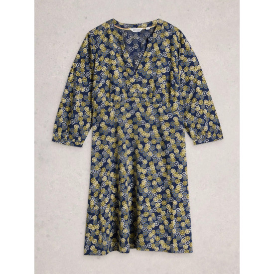 White Stuff Frances Notch Neck Dress in Navy Multi