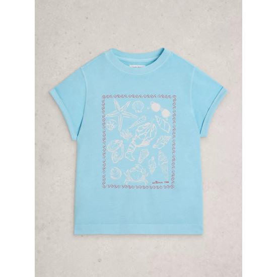 White Stuff Gina Graphic Tee in Blue Print