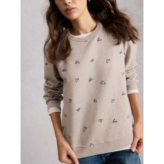 White Stuff Heart Embroidered Sweat in Grey Marl