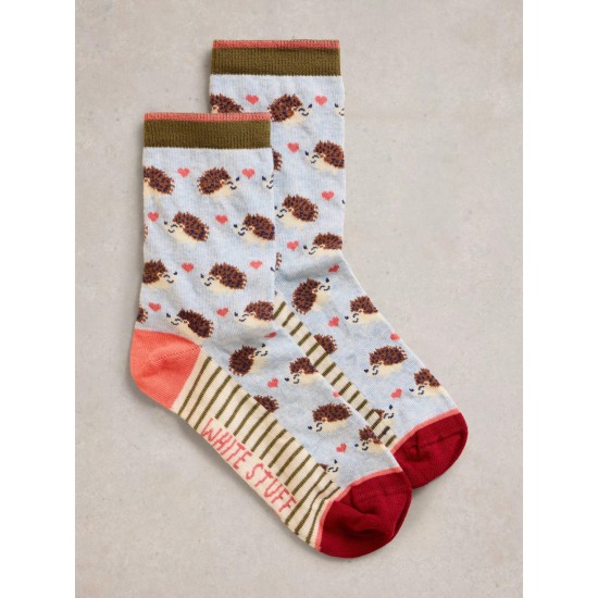 White Stuff Hedgehog Ankle Socks in Light Blue