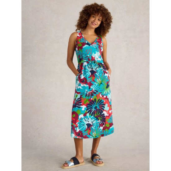White Stuff Heidi Jersey Midi Dress in Navy Multi