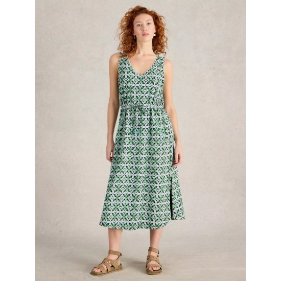 White Stuff Heidi Jersey Midi Dress in Navy Print