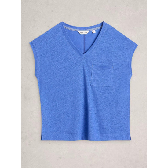 White Stuff Iris Linen Tee in Bright Blue