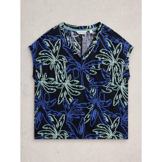 White Stuff Iris Linen Tee in Navy Print