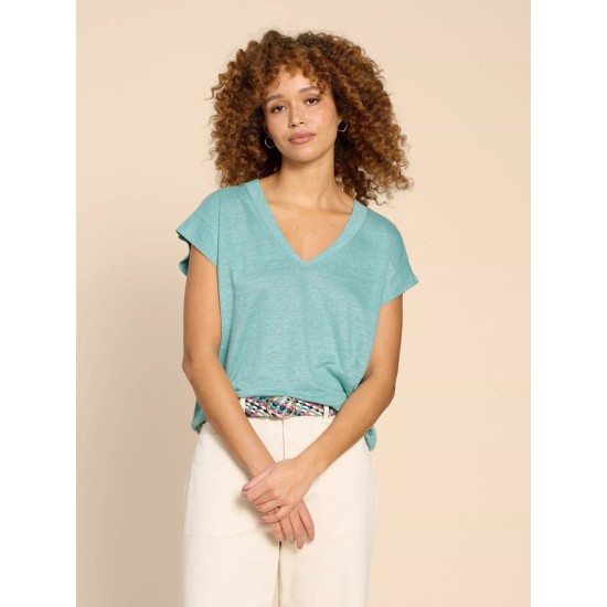 White Stuff Ivy Linen Tee in Mid Teal