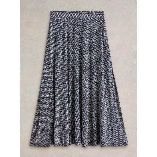White Stuff Jada Jersey Maxi Skirt in Navy Print