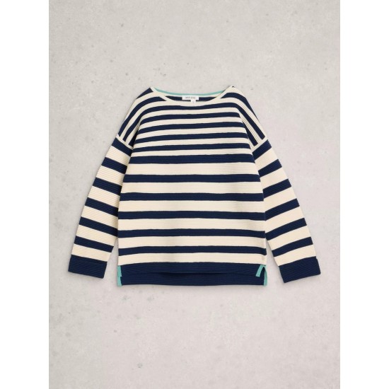 White Stuff Jana Crew Neck Stripe Jumper in Navy Multi