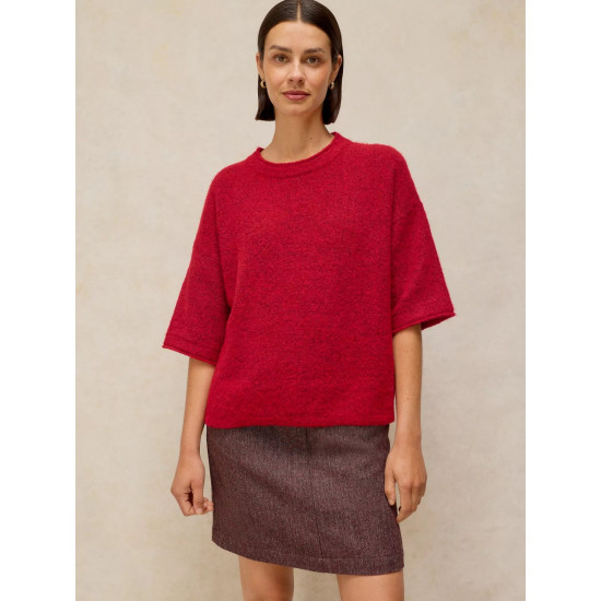 White Stuff Kate Knitted Stripe Tee in Bright Red