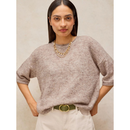 White Stuff Kate Knitted Stripe Tee in Light Natural