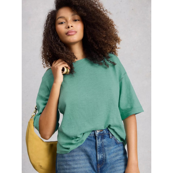 White Stuff Kate Linen Top in Mid Teal