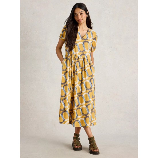 White Stuff Leah Jersey Midi Dress in Yellow Multi