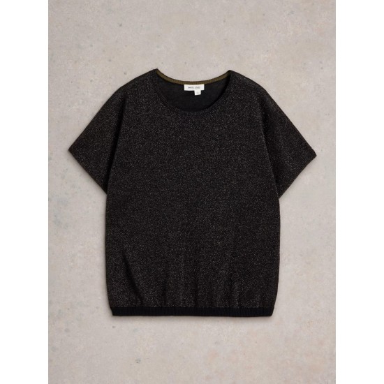 White Stuff Lena Sparkle Knit Tee in Pure Black