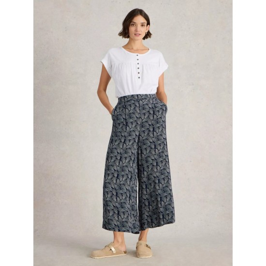 White Stuff Lisette Crinkle Crop Culotte in Navy Print