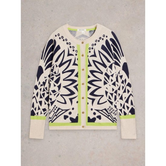 White Stuff Lulu Printed Crew Neck Cardi in Ivory Print