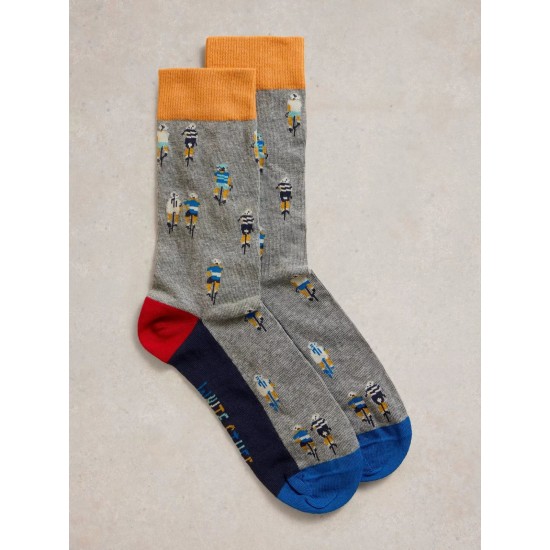 White Stuff Men's Cycling Ankle Sock in Grey Multi